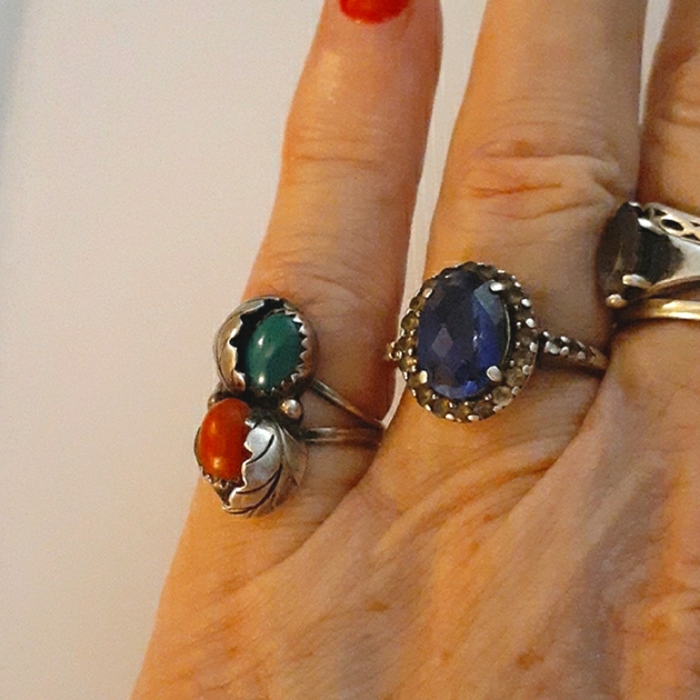 SOLD VTG 🧡 REAL Coral & Malachite Sterling Ring - Picture 7 of 11